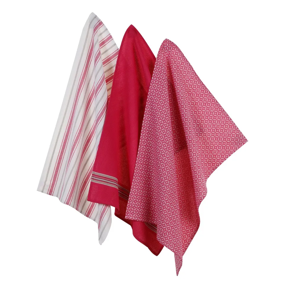 Stokomani Maison 3 torchons cuisine imprimés rouge coton