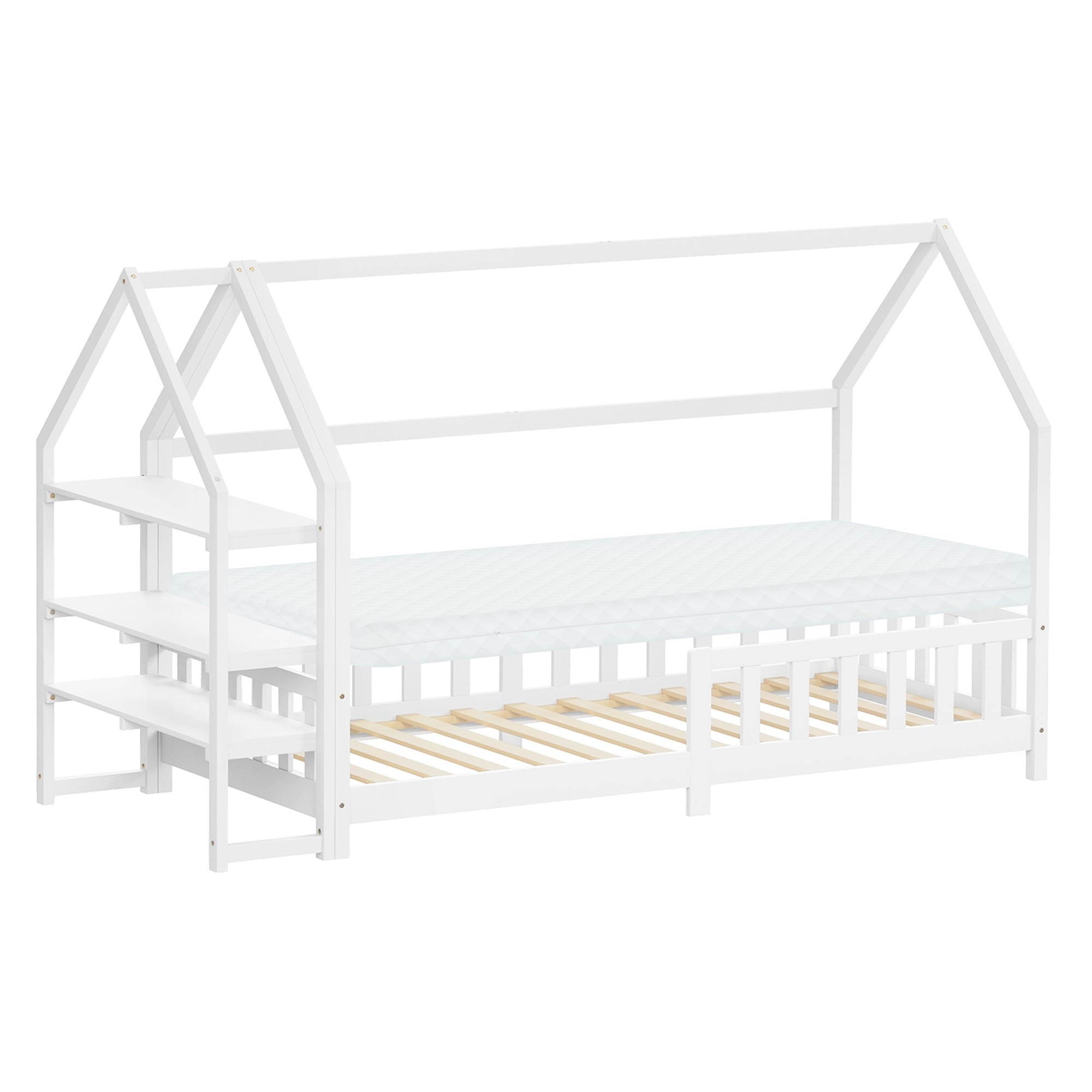 ECD Germany Kinder lit cabane 90x200 pin naturel sans matelas