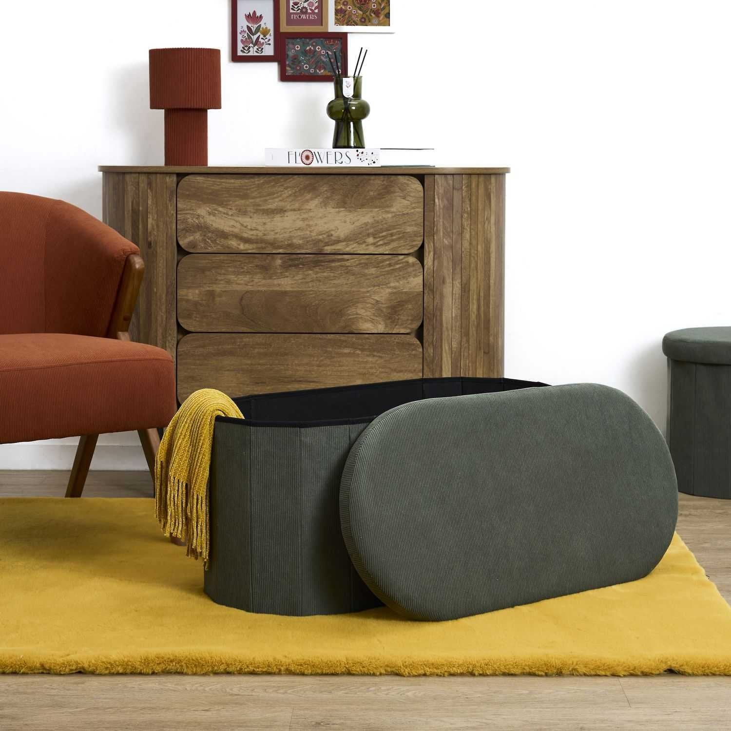 Home Deco Factory Jules coffre-banc pliable vert côtelé
