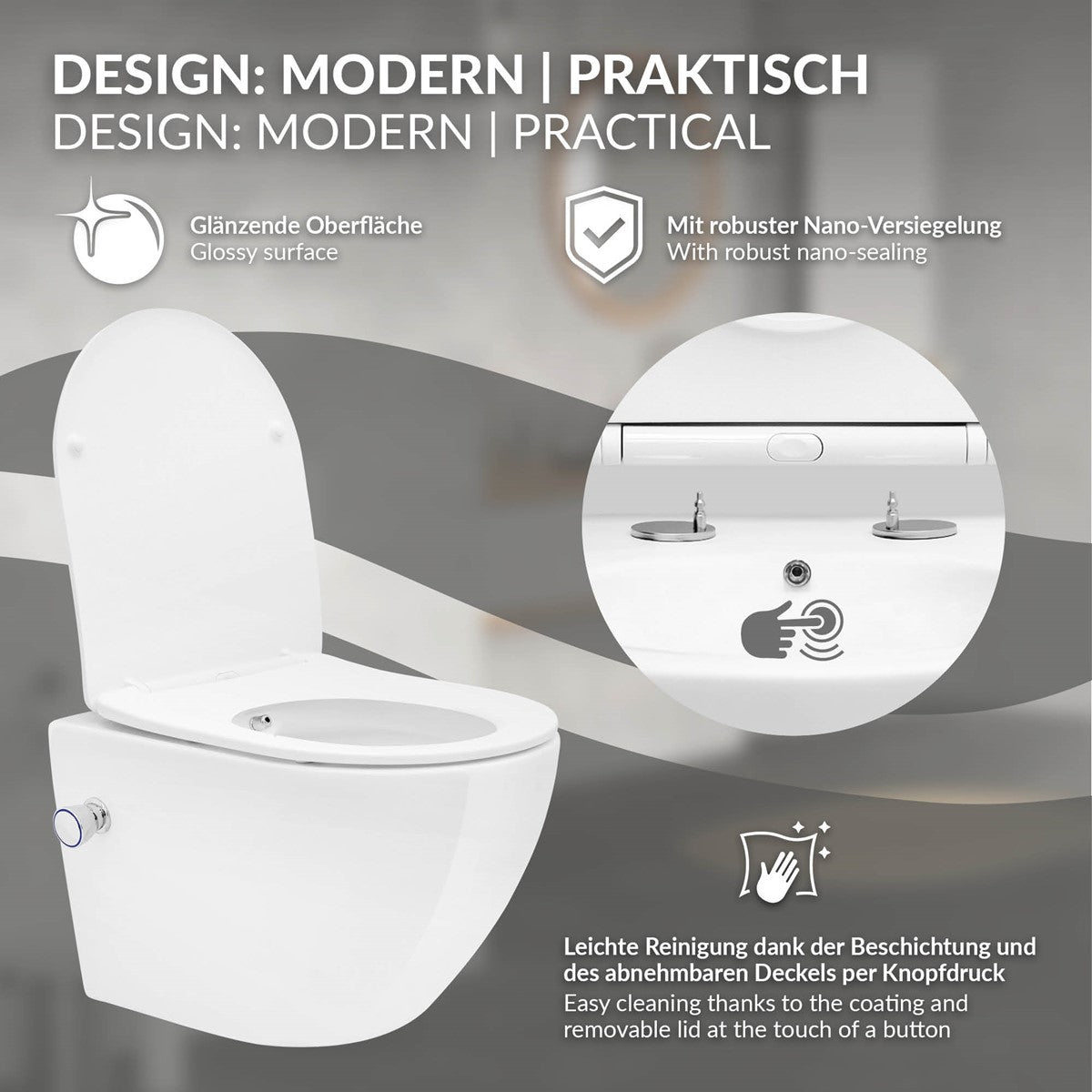 ECD Germany Sanitär WC Suspendu Sans Bride Blanc Bidet Softclose