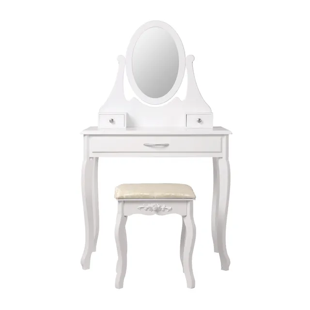 ECD Germany Möbel coiffeuse blanche 75x140x40 miroir 3 tiroirs tabouret