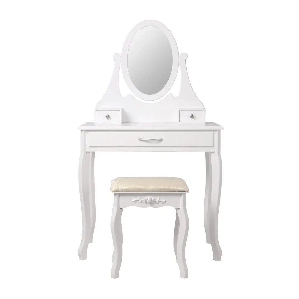 ECD Germany Möbel coiffeuse blanche 75x140x40 miroir 3 tiroirs tabouret