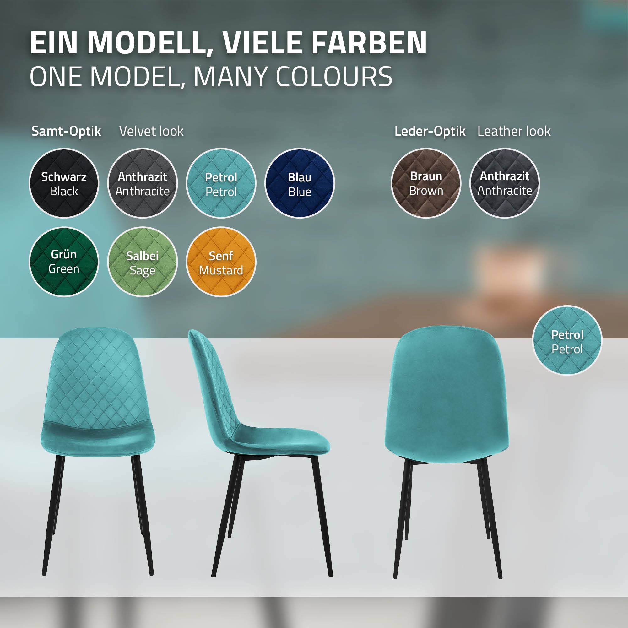 ECD Germany Möbel chaise salle à manger velours pétrole lot 4