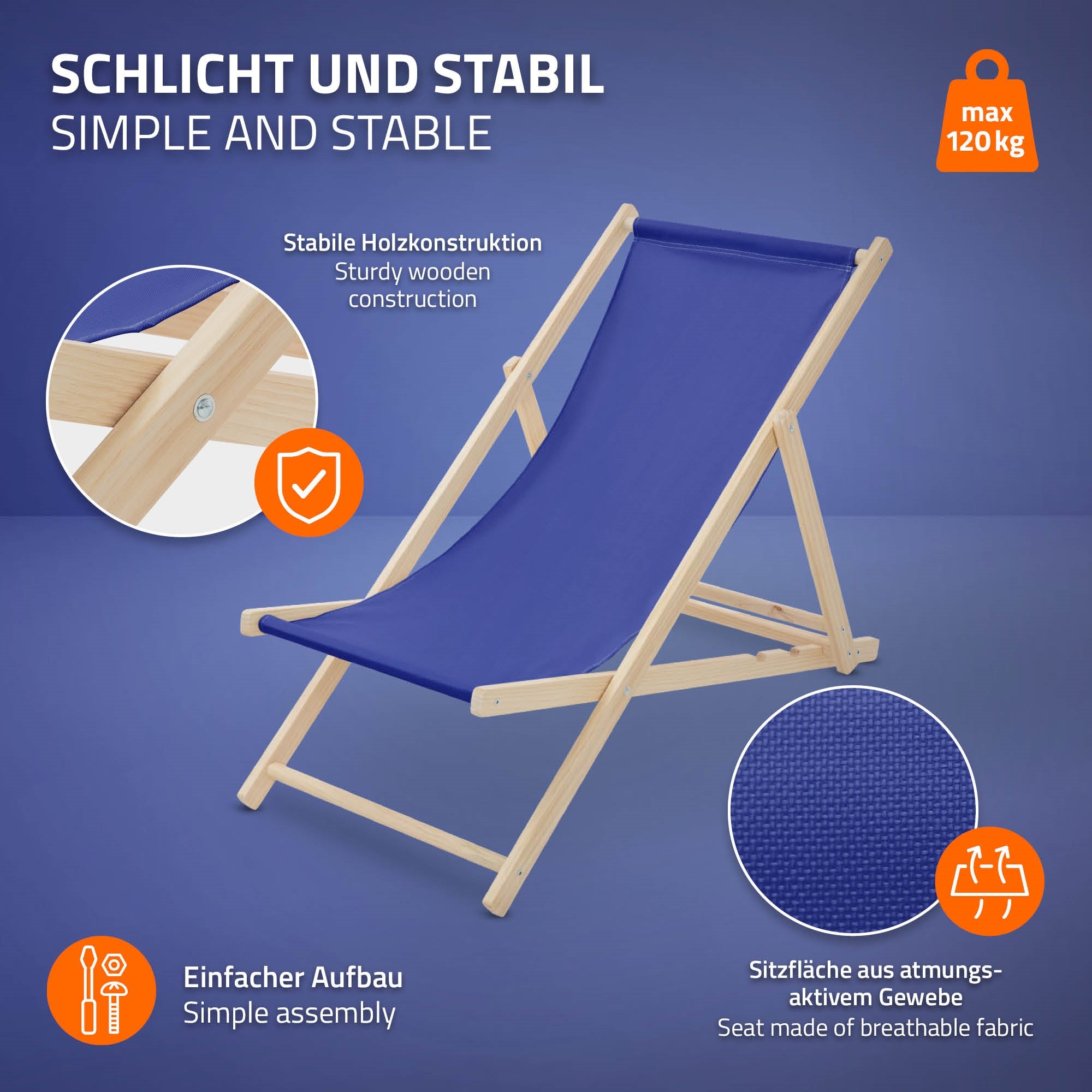 ECD Germany Sport & Freizeit Transat bois bleu marine lot de 2