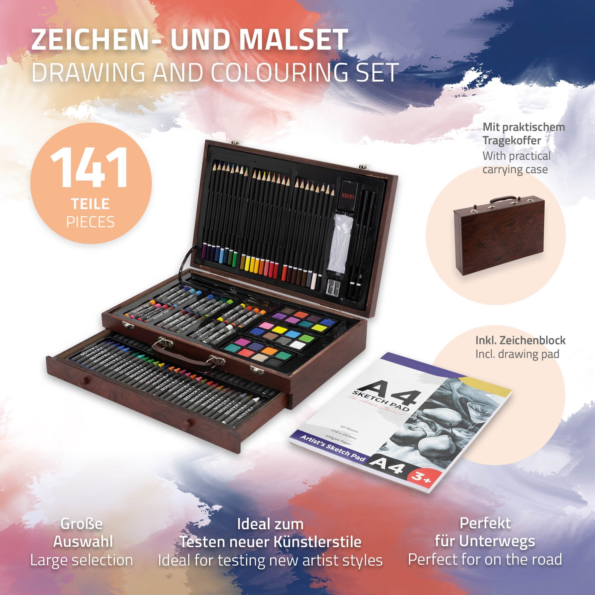 ECD Germany mallette dessin bois 141 pièces enfant
