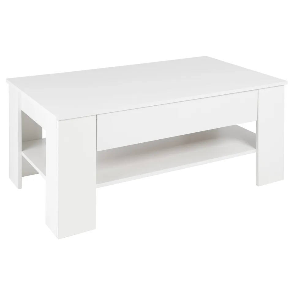 ML-Design Table basse blanche 110x65x48 tiroir et niche