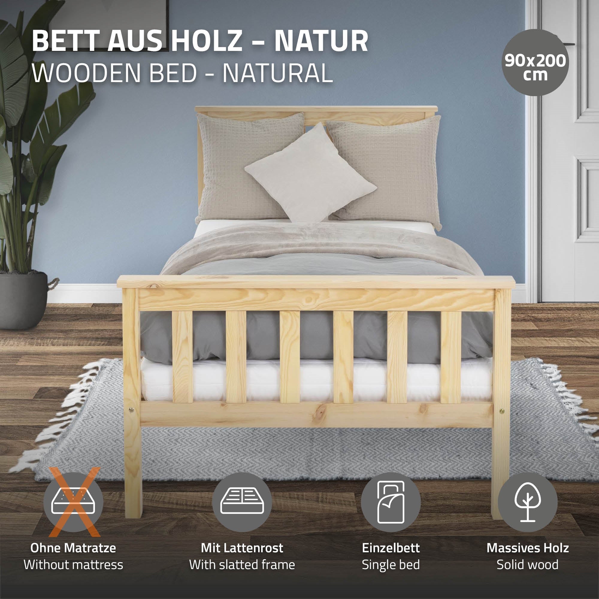 ECD Germany Möbel lit enfant 90x200 pin naturel sommier