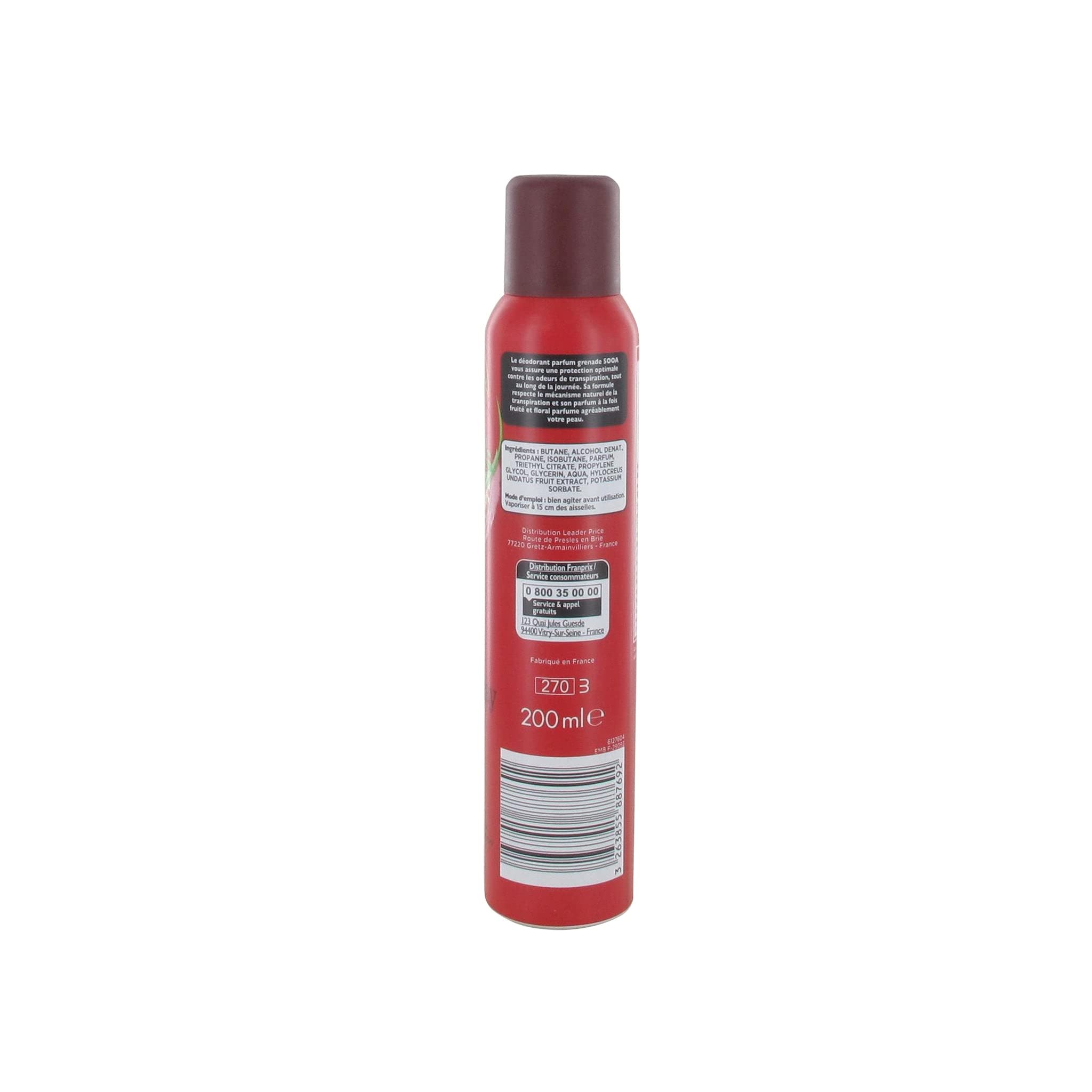 Leader Price Soins du corps déospray grenade 24h 200 ml