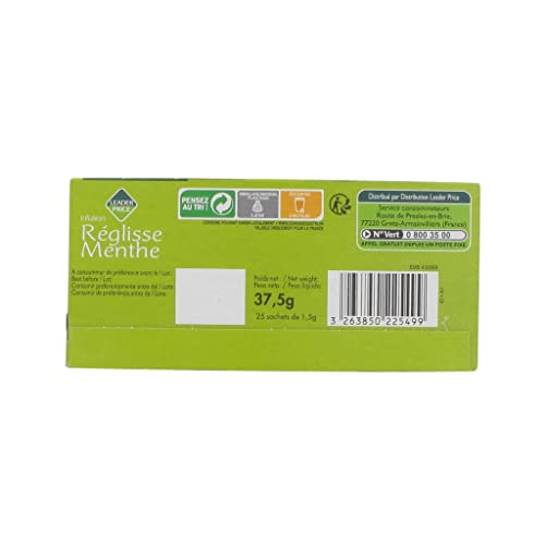 Leader Price Petit-déjeuner infusion réglisse menthe 25 sachets 37g