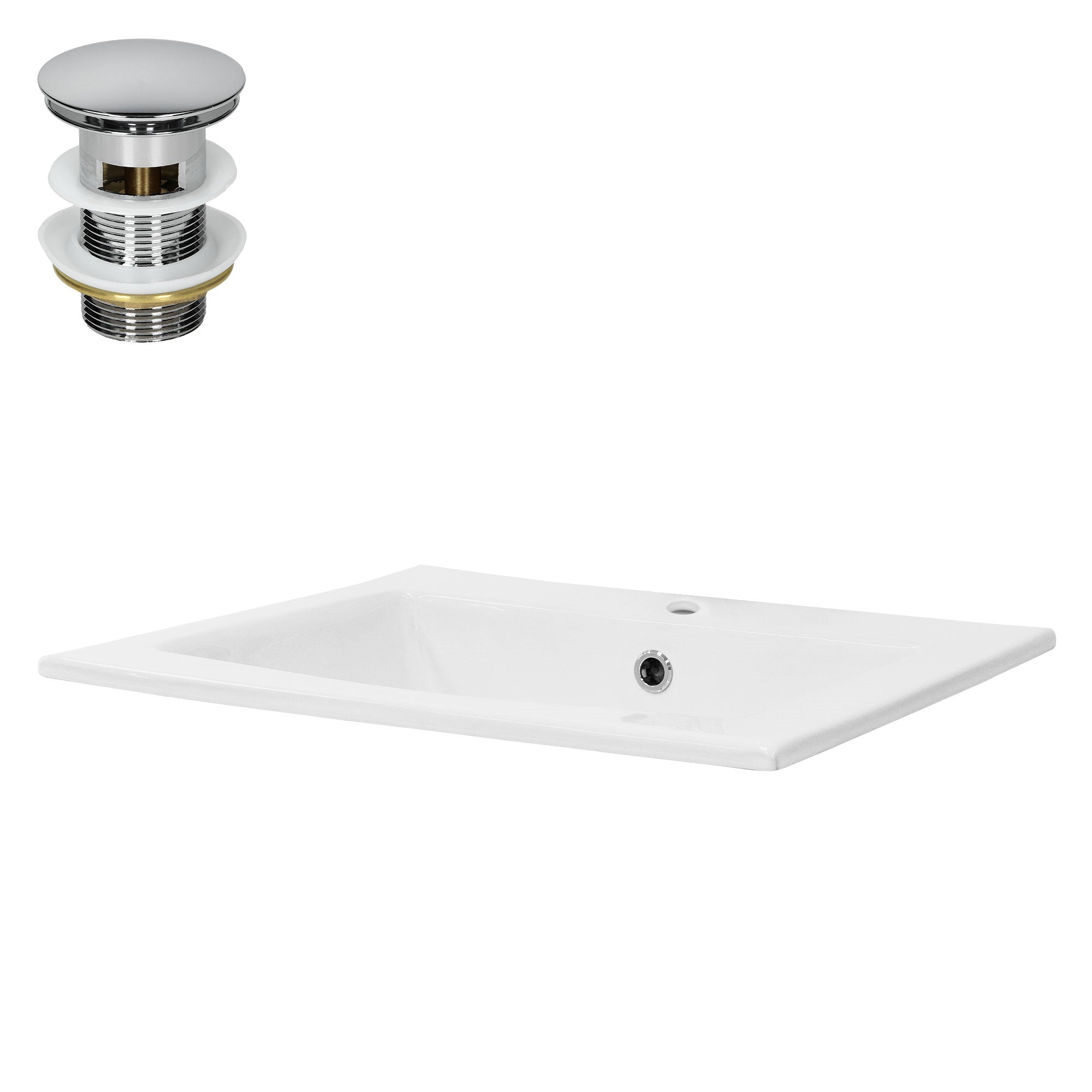 LuxeBath lavabo céramique blanc 52,5 cm avec bonde argent