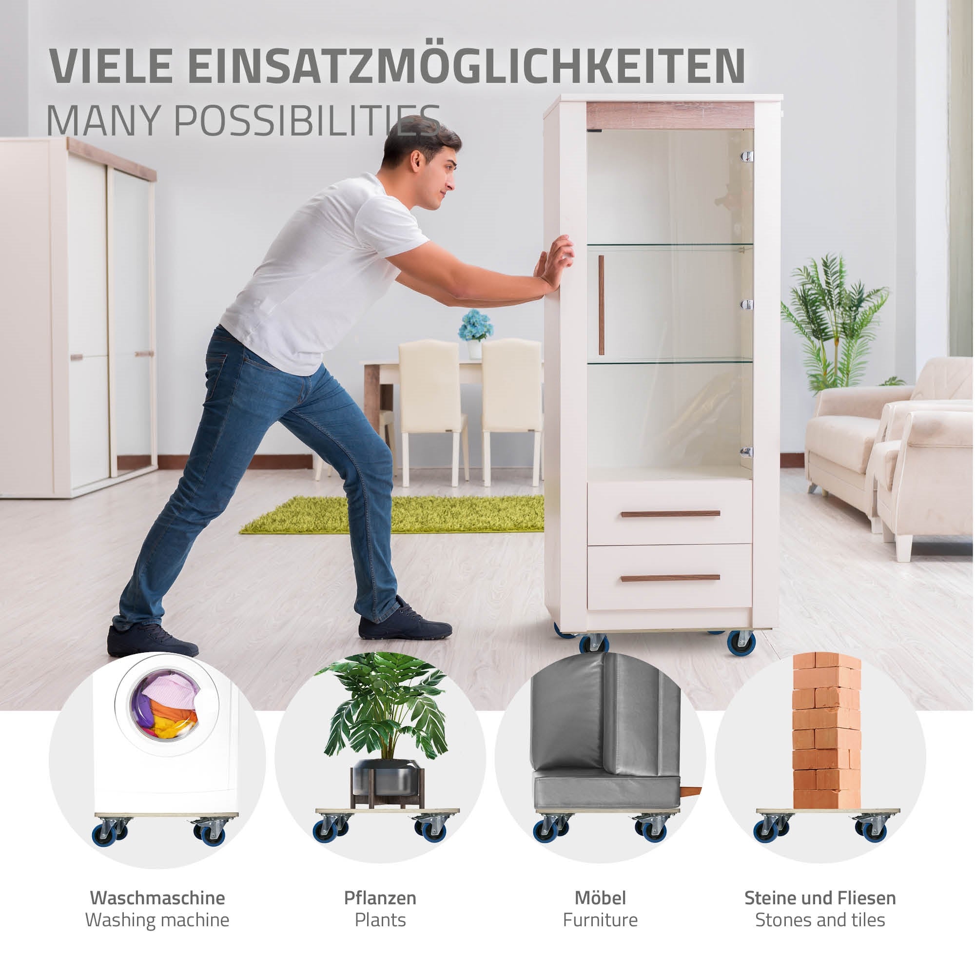 ECD Germany Plateau roulant bois 40x60 cm frein lot de 2