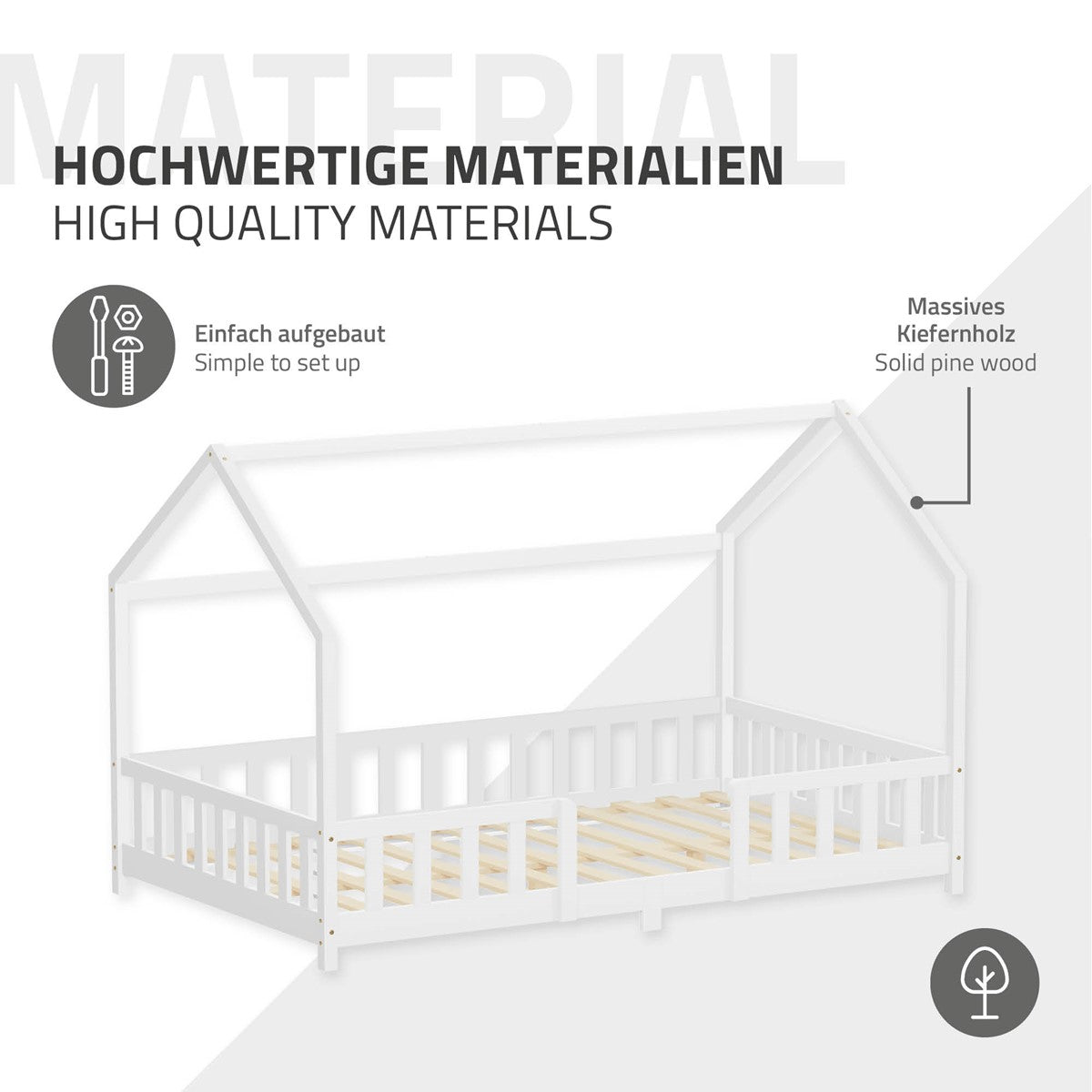 ECD Germany Kinder lit cabane 120x200 cm pin blanc barrière