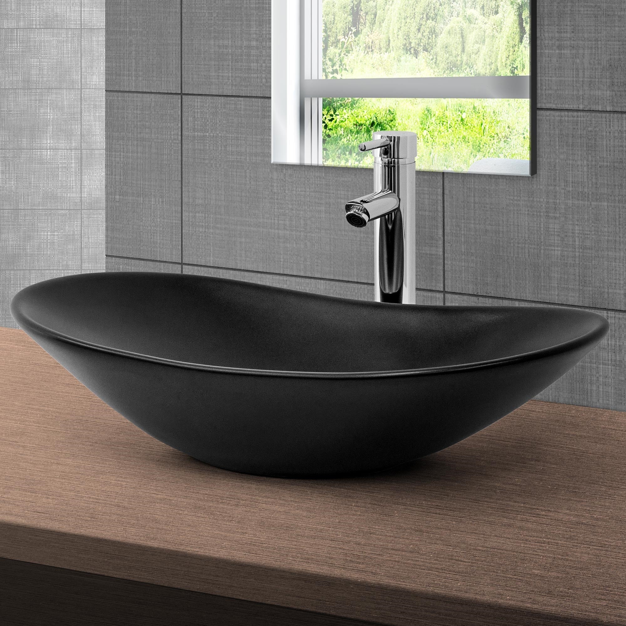 ECD Germany Sanitär LuxeBath vasque noir 63x36 + bonde chromé