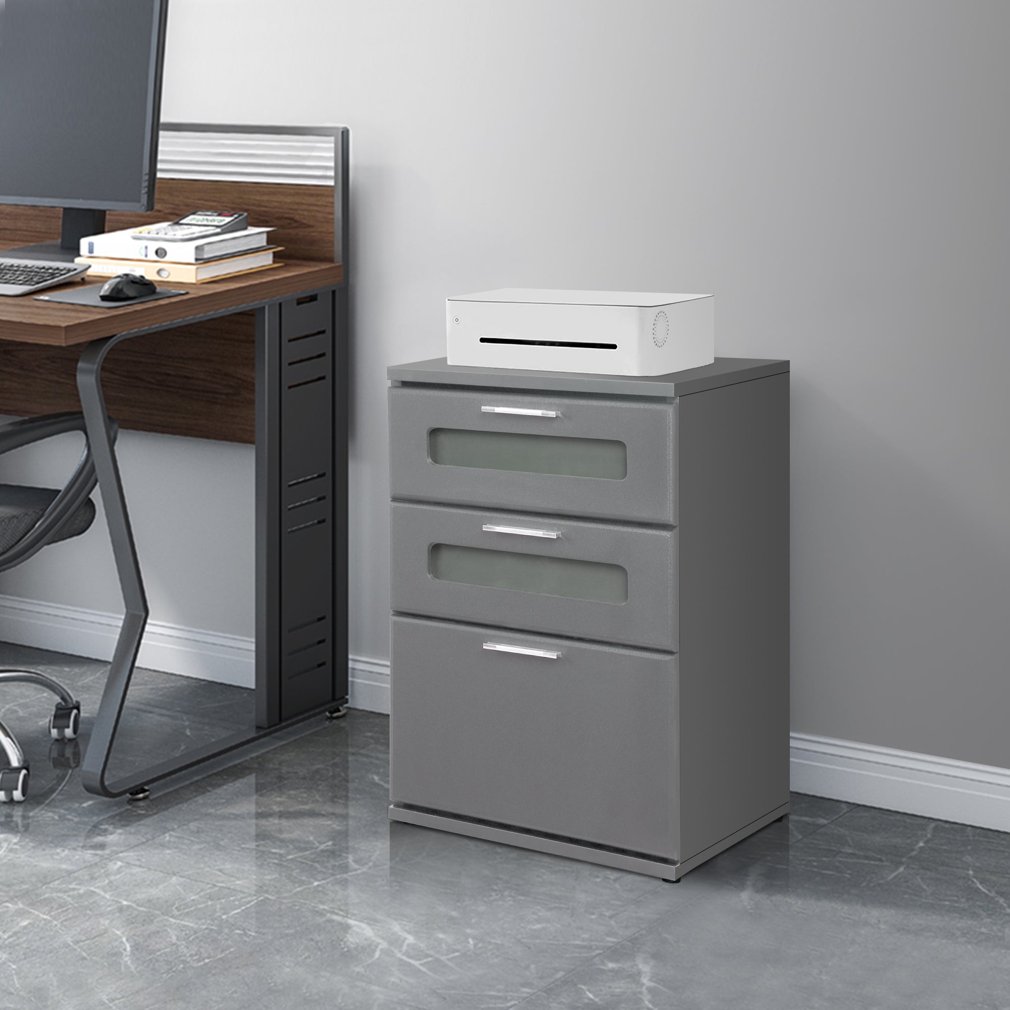ECD Germany Möbel table de nuit gris 40x60x38 3 tiroirs