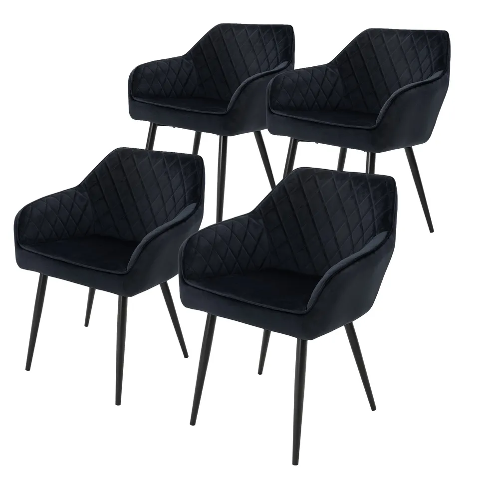ECD Germany Möbel lot 4 chaises velours noir capitonné
