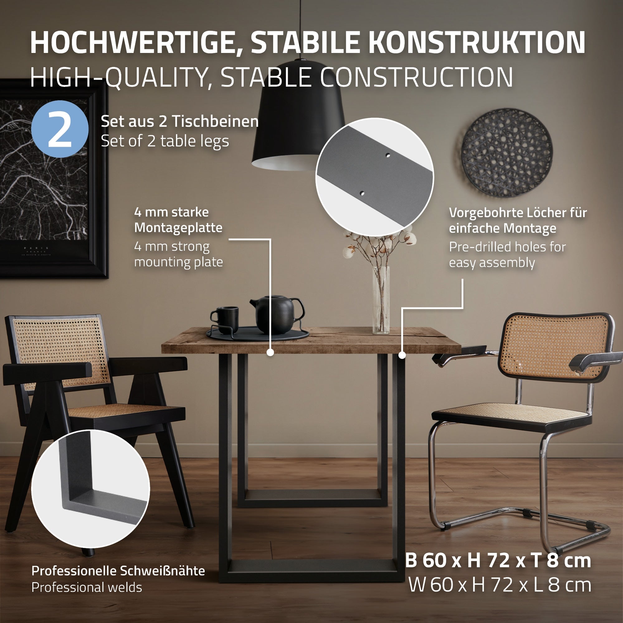ECD Germany pied de table anthracite acier 60x72 cm lot 2