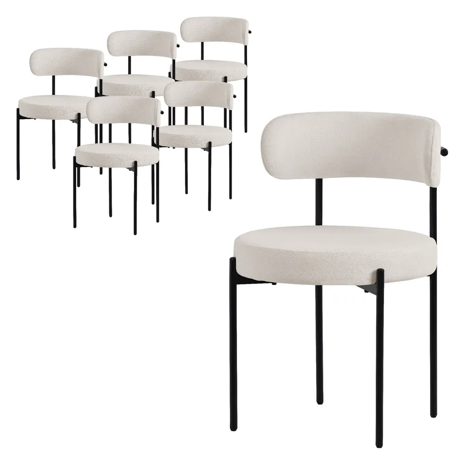ECD Germany Möbel chaise bouclé blanc lot 6 tissu teddy
