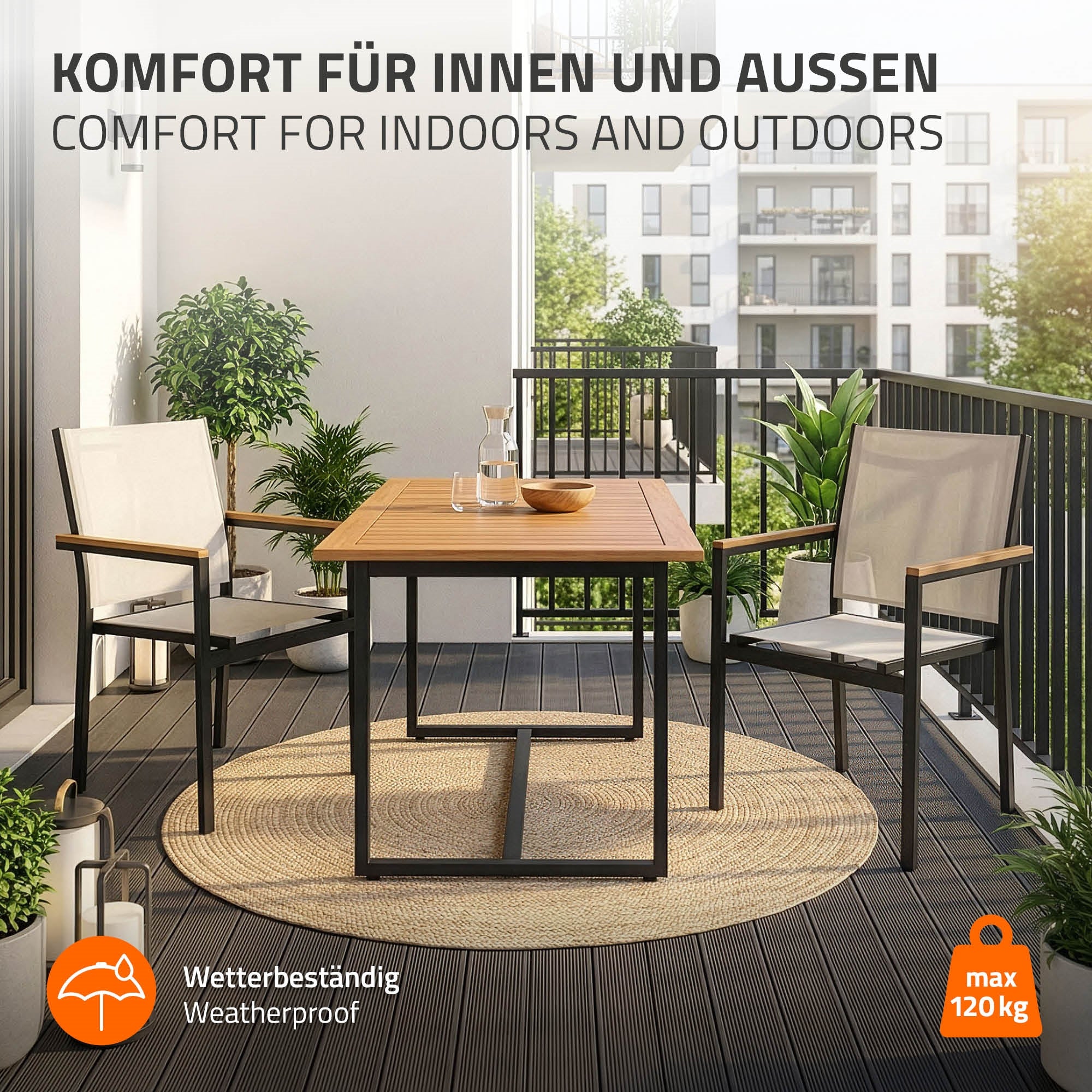 ECD Germany Garten lot 2 chaises jardin beige textilène alu
