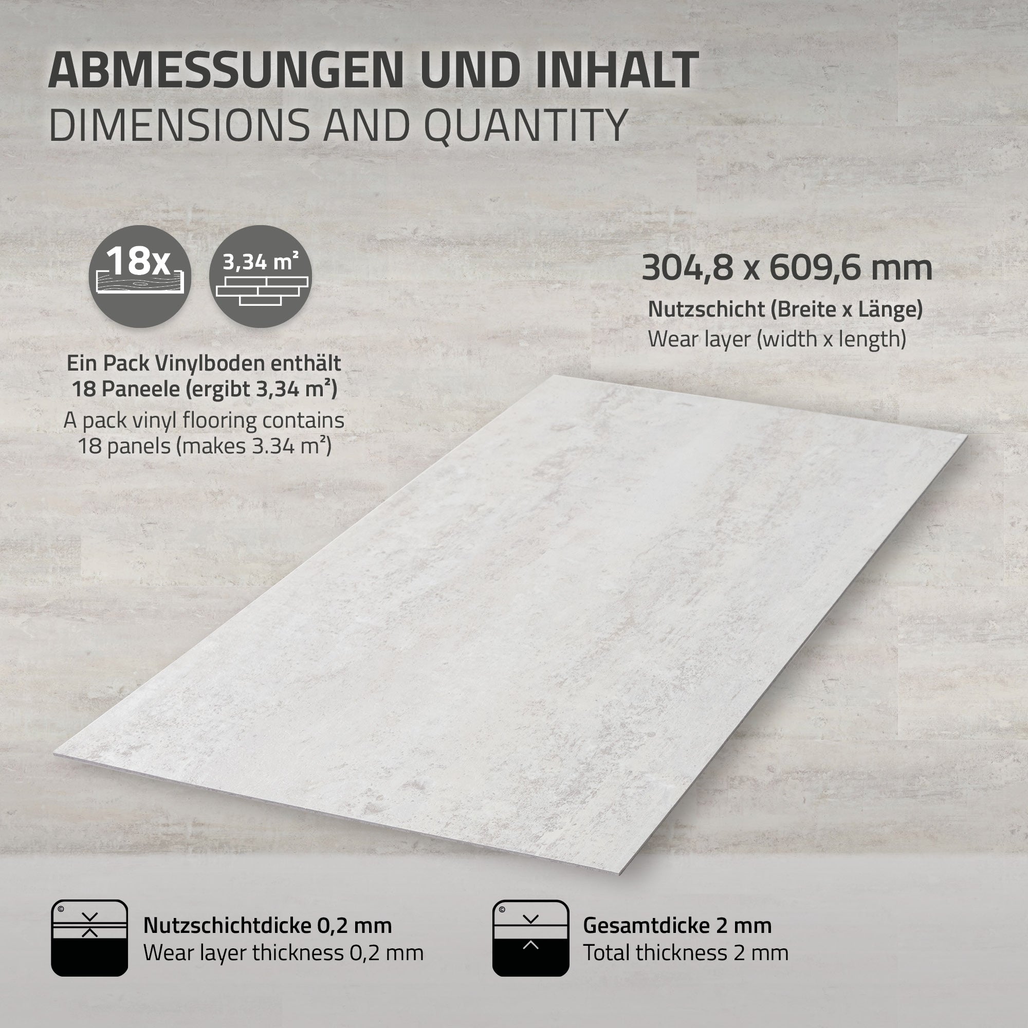 ML-Design Sol vinyle ciment clair 61x30,5 cm 3,34 m²