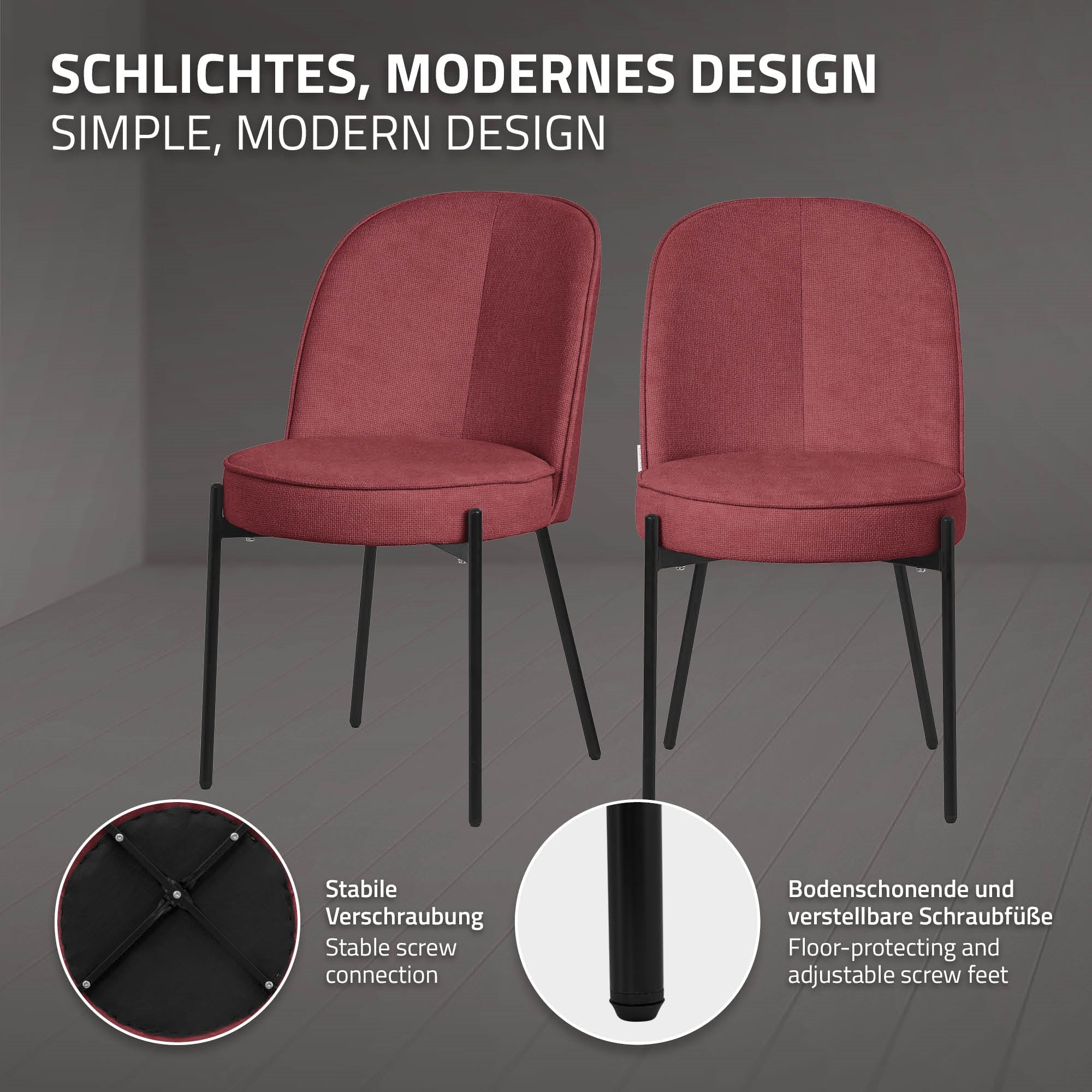 ML-Design chaise salle à manger rouge lot 6 tissu