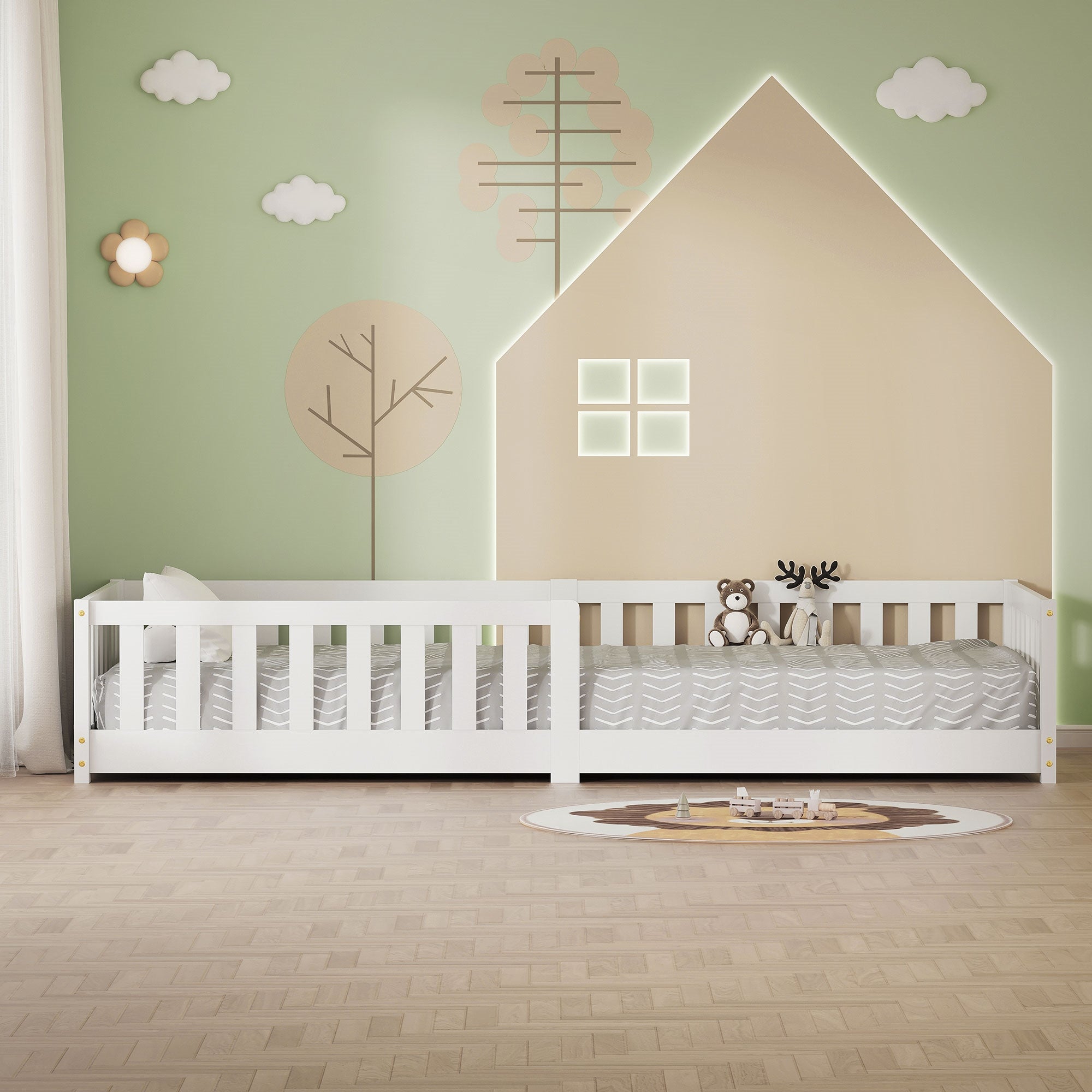 ECD Germany Kinder lit enfant 90x200 blanc barrière pin