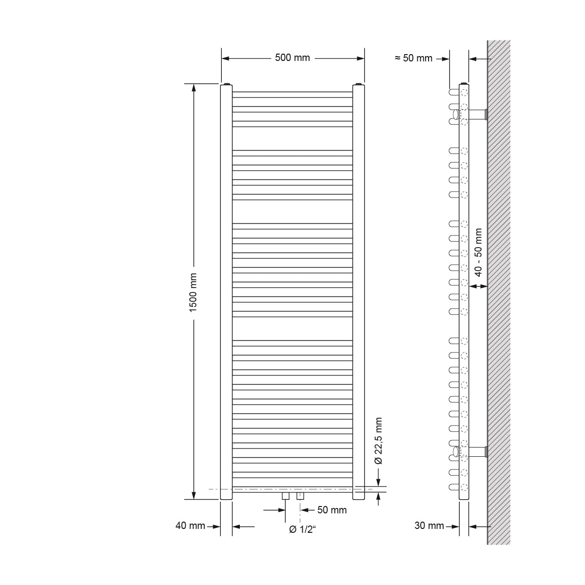 LuxeBath Sahara 500x1500 sèche-serviettes chromé incurvé