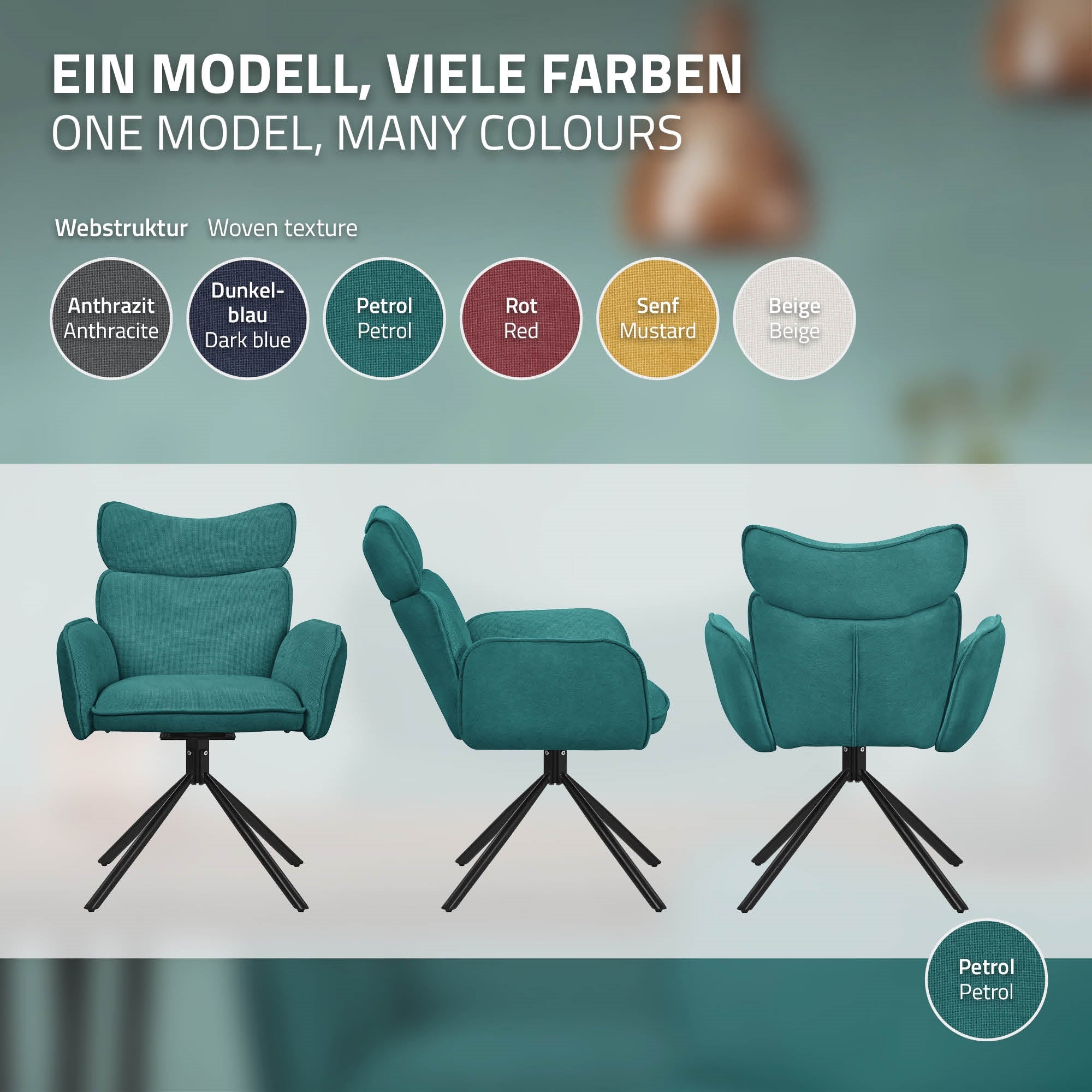 ECD Germany Möbel Chaise Salle à Manger Pétrole Lot 6 Pivotante