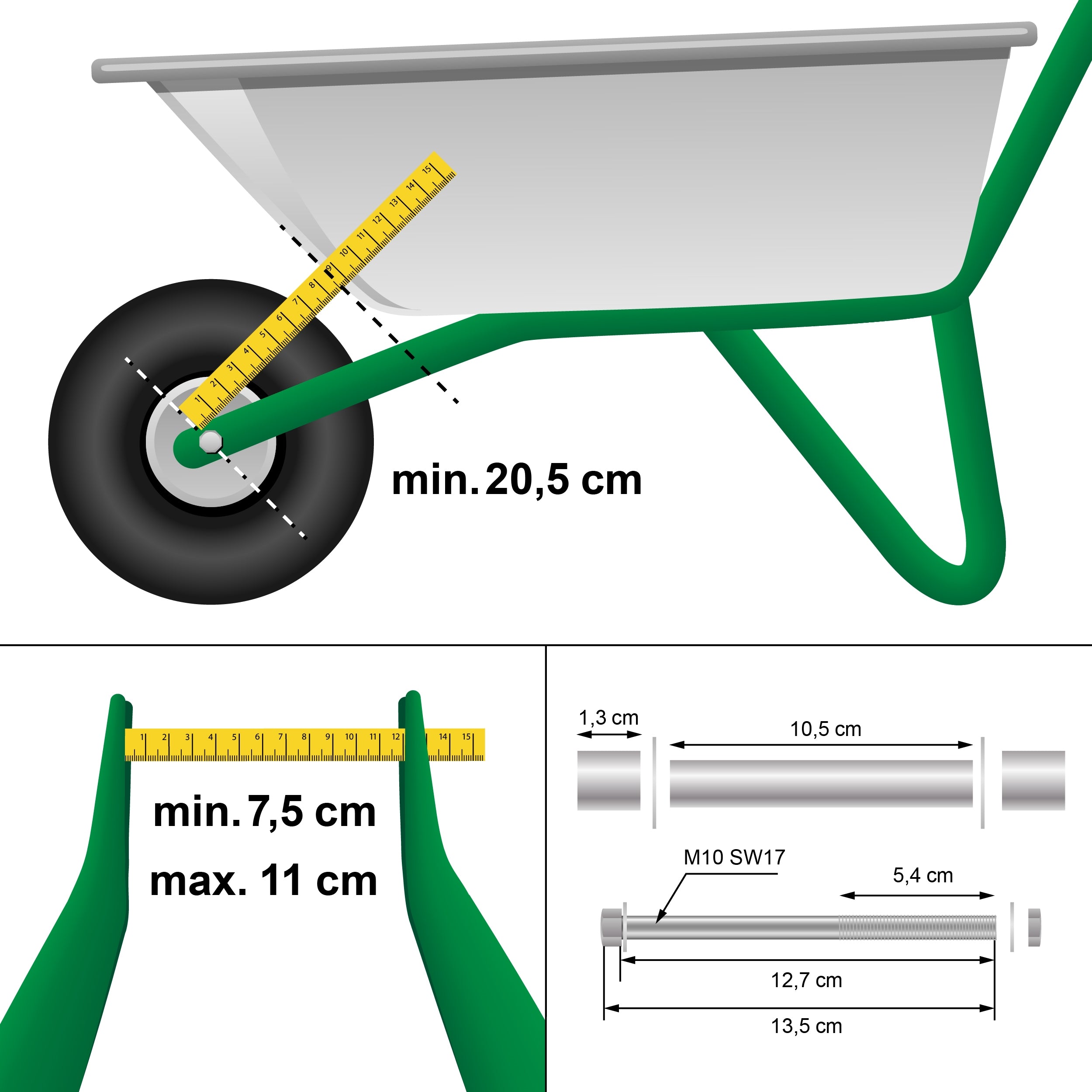 ECD Germany Garten Roue Brouette 3.50-8 350x80 mm Noire + Axe
