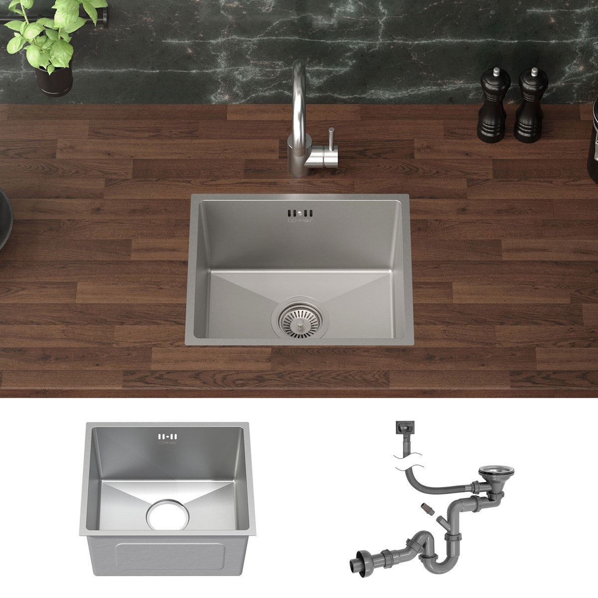 ECD Germany Sanitär Évier Encastrable Inox Argent 34x40 cm