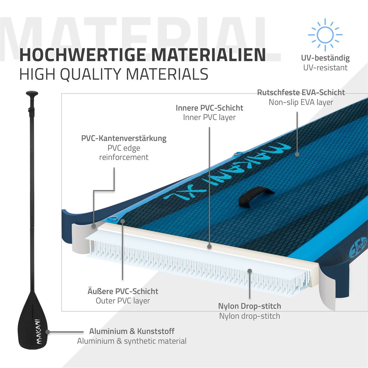 ECD Germany Makani XL 380 paddle gonflable bleu pompe incluse