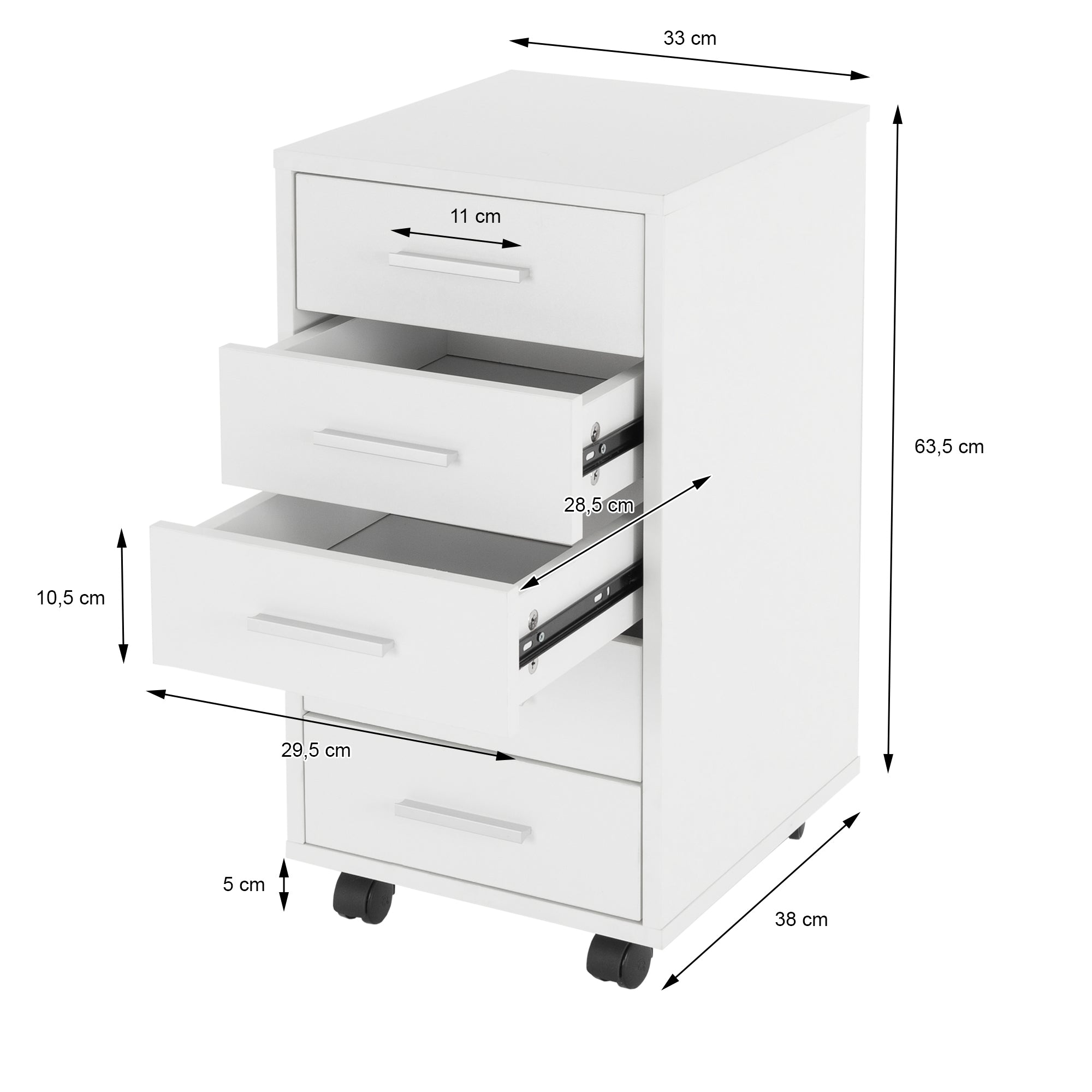 ML-Design Rollcontainer Caisson bureau 33x38x63,5 cm 5 tiroirs