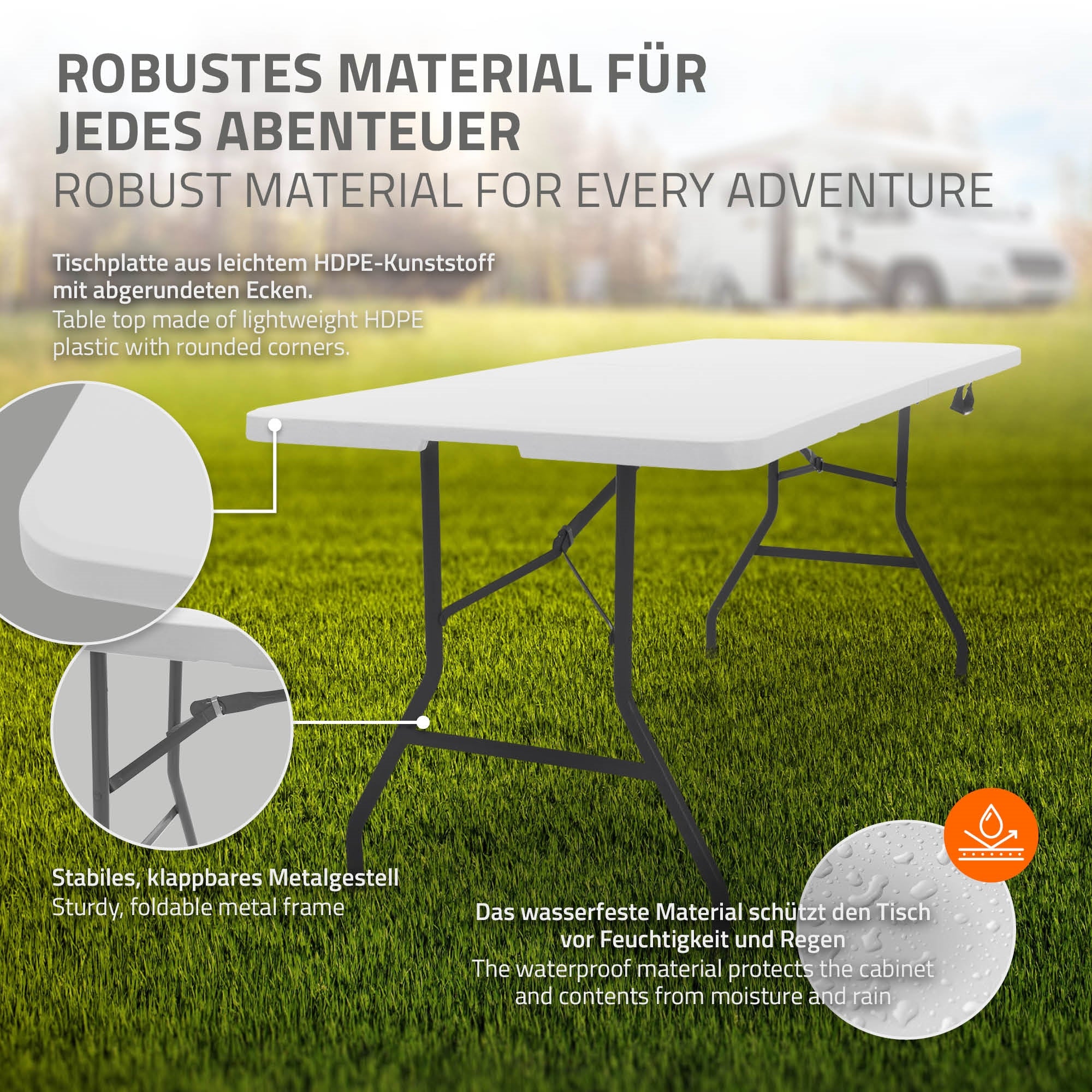 ECD Germany Sport table camping pliante plastique 180x74 poignée