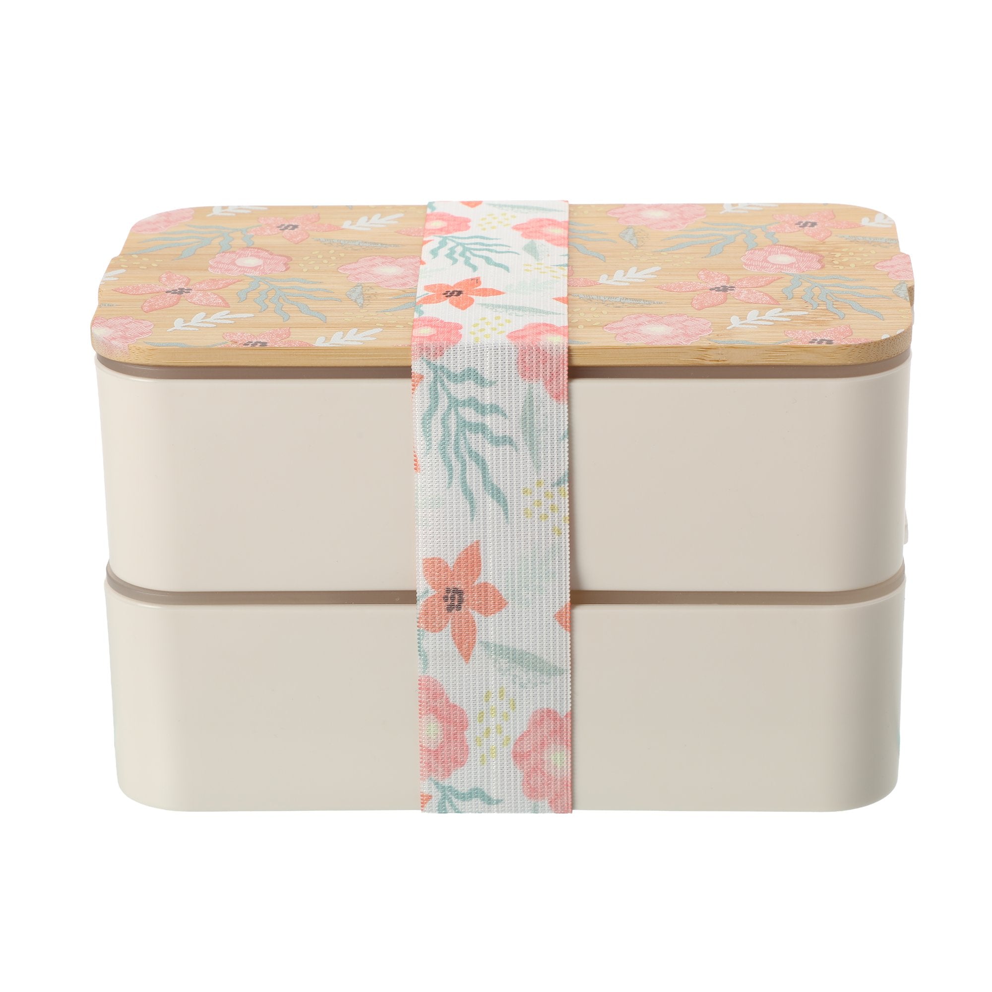Lunch box 2-en-1 couvercle bambou rose 18 cm