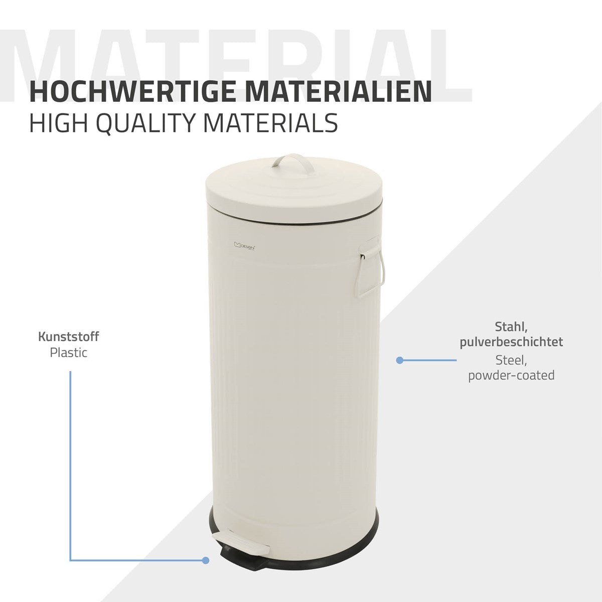 ECD Germany Möbel poubelle cuisine 30L beige acier pédale