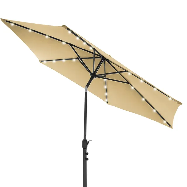 ECD Germany Garten parasol 300 cm marron LED solaire
