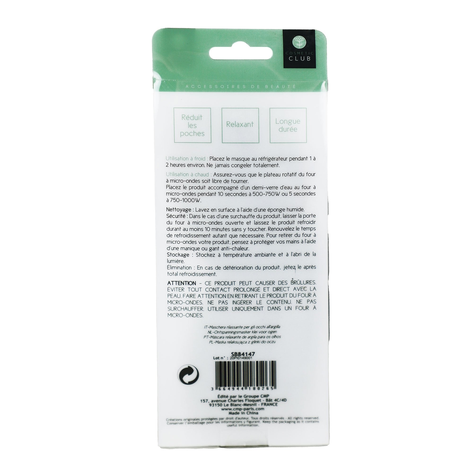 Stokomani Beauté masque yeux relaxant poches cernes