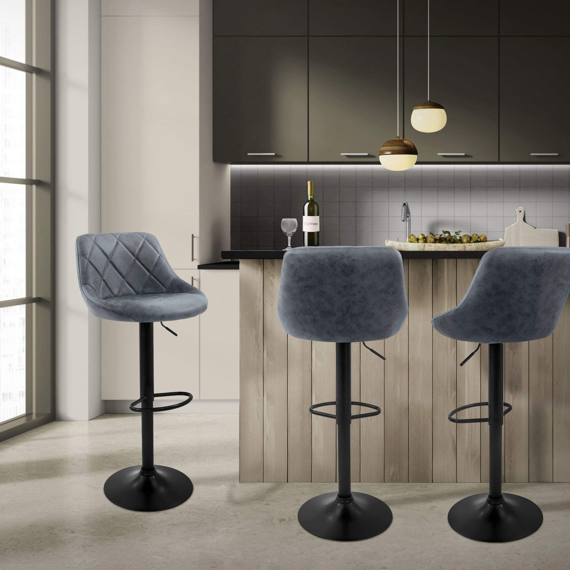 ECD Germany ML-Design tabouret de bar lot de 2 anthracite 62-82 cm