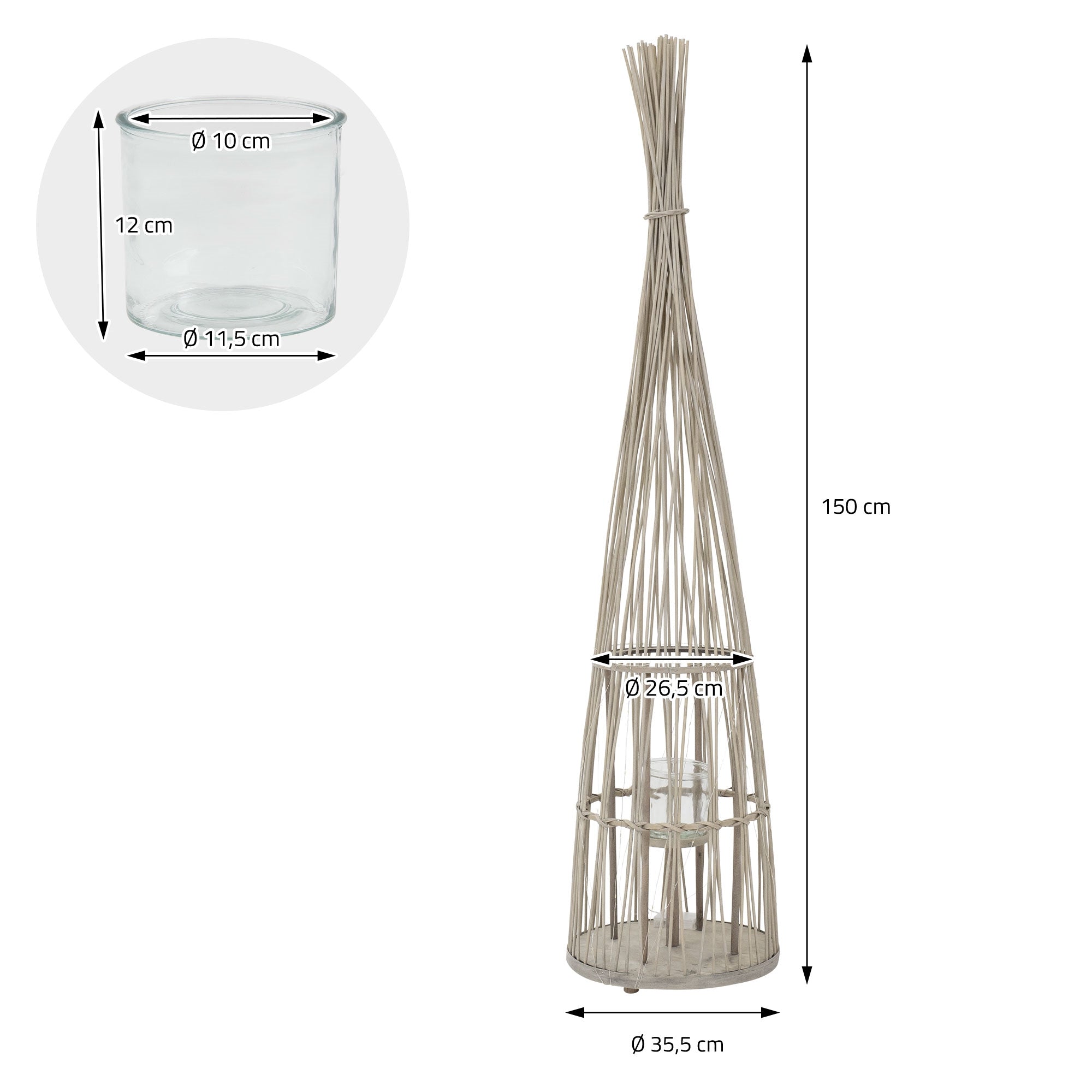 ECD Germany Garten lanterne bambou 150 cm bois LED