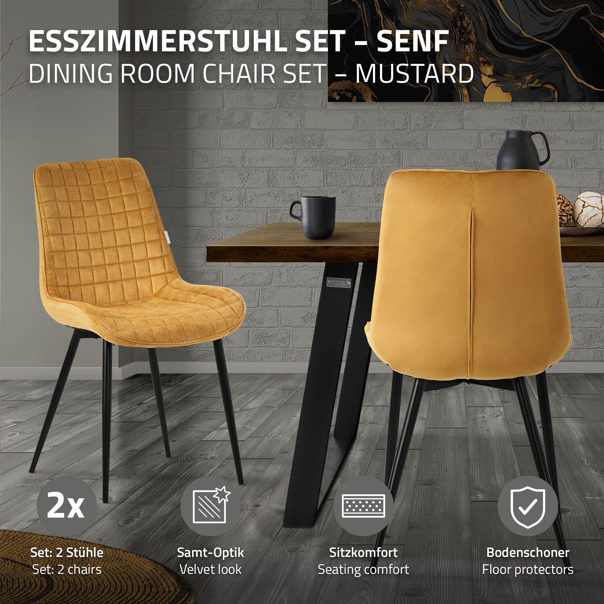 ECD Germany Möbel chaise salle à manger velours moutarde lot 2