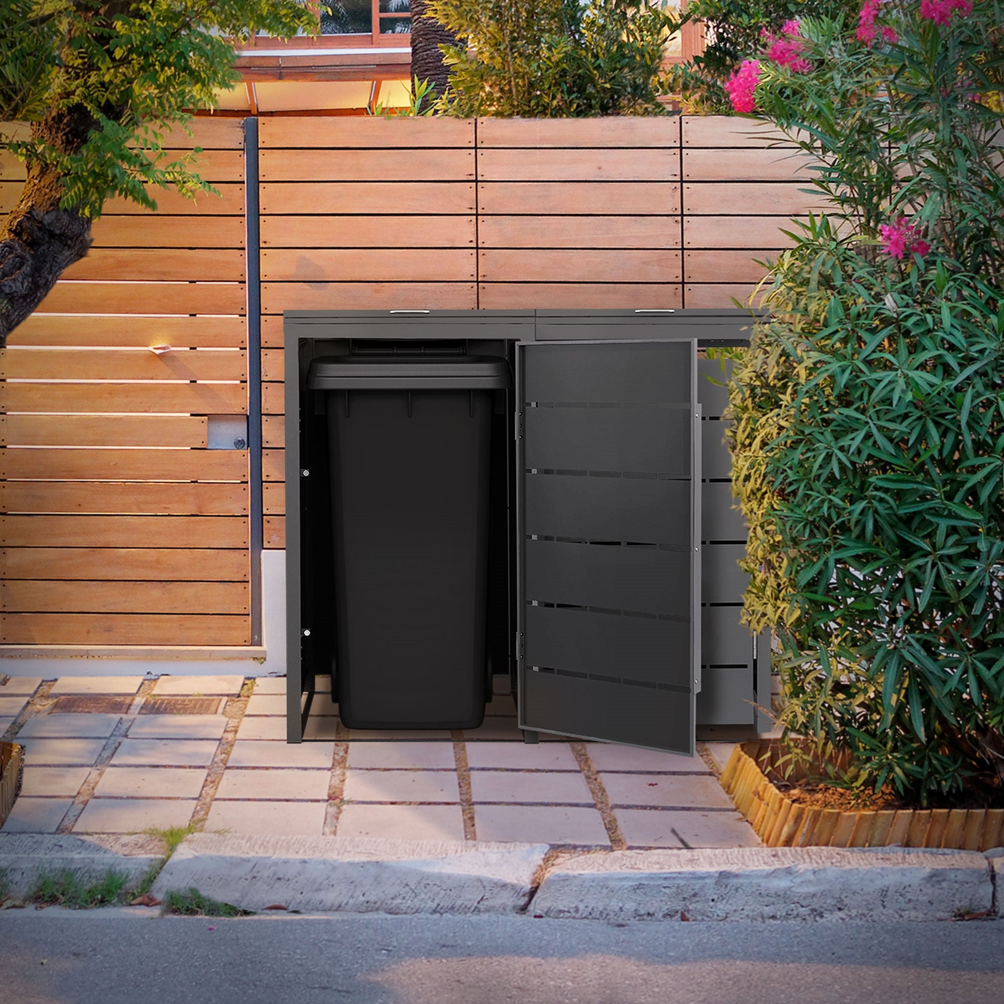 ECD Germany cache poubelle double 240L anthracite acier
