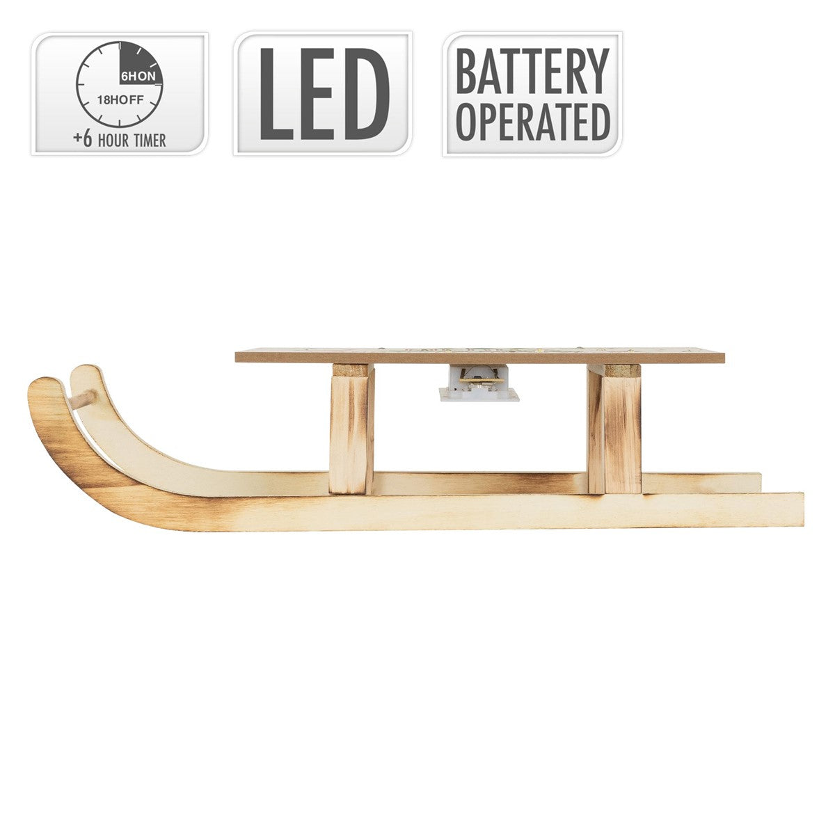 ECD Germany Haus & Wohnen Traîneau Noël LED Bois 42 cm Marron