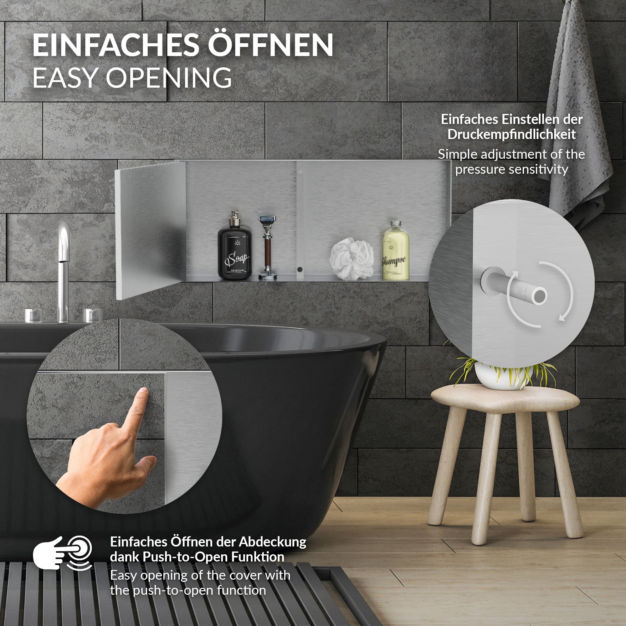 ECD Germany Sanitär niche douche inox 60x30x10 argent porte