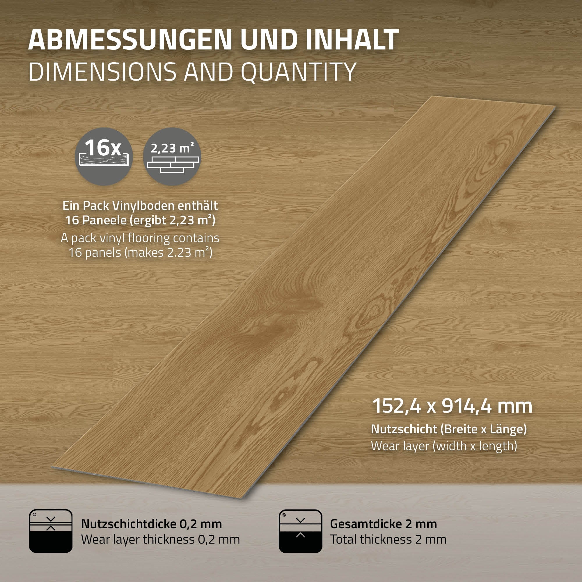 ECD Bauen PVC sol vinyle chêne naturel 6,69 m² 2 mm