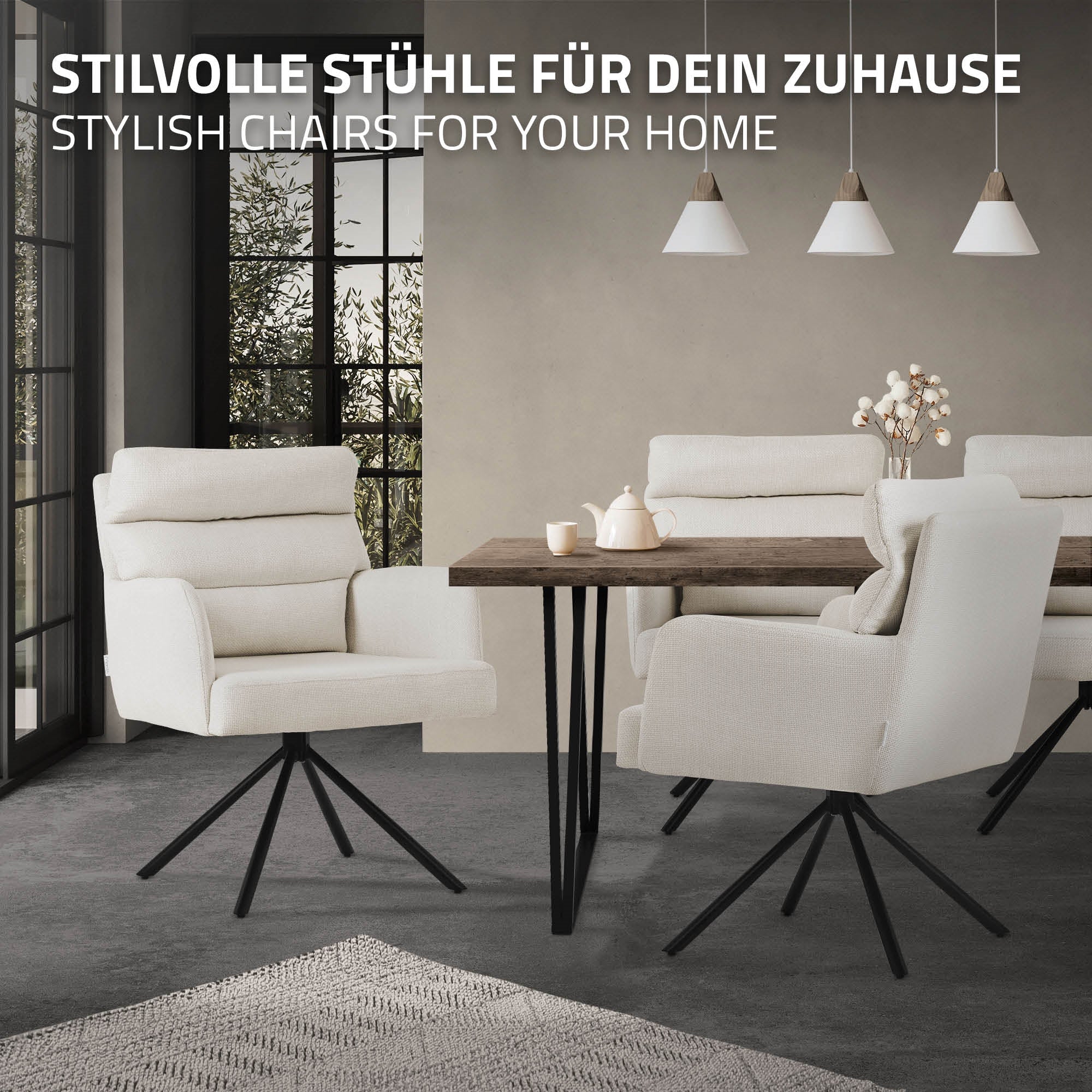 ECD Möbel Chaise Salle à Manger Beige Pivotante 1er