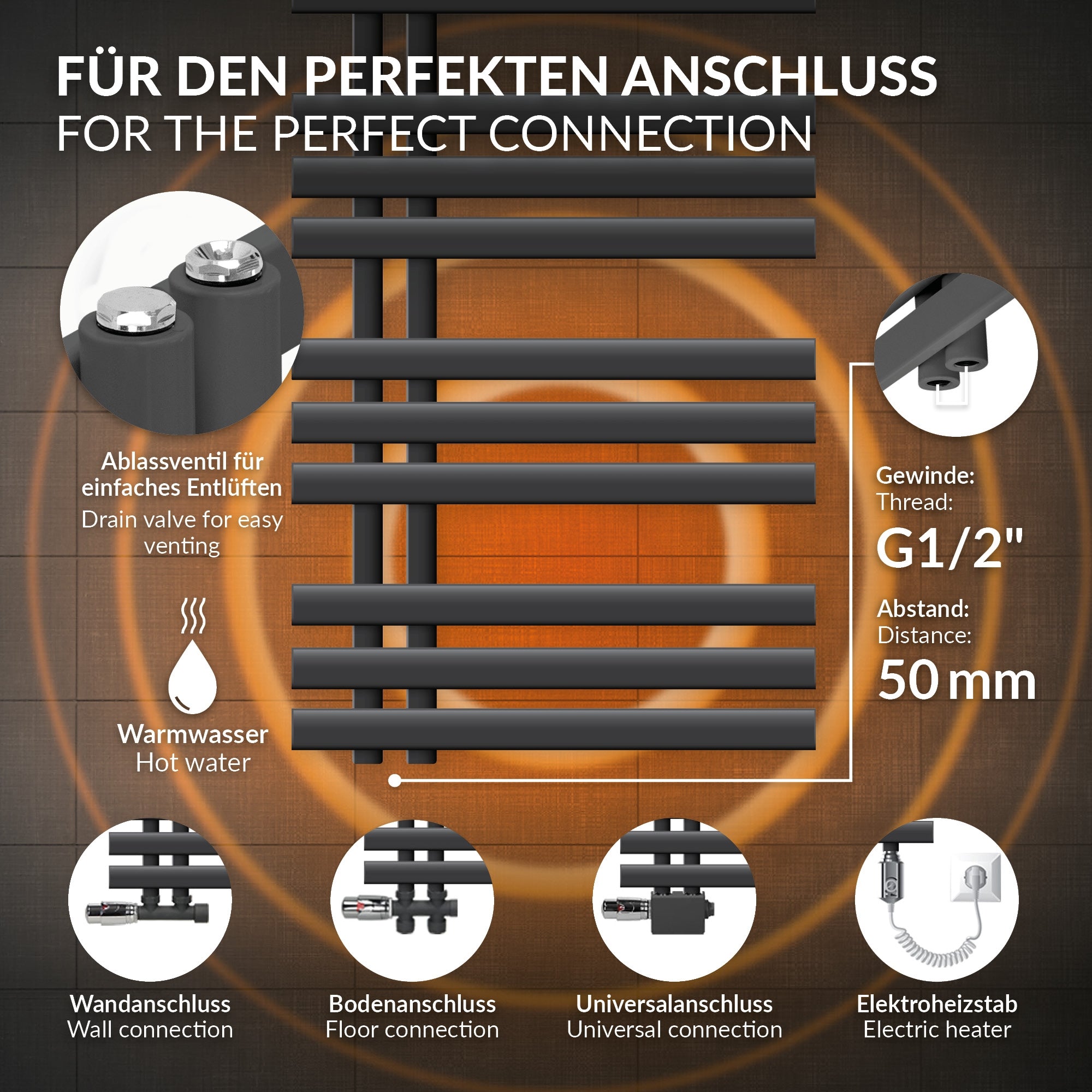ECD Germany Iron EM radiateur salle de bain 500x1400 anthracite