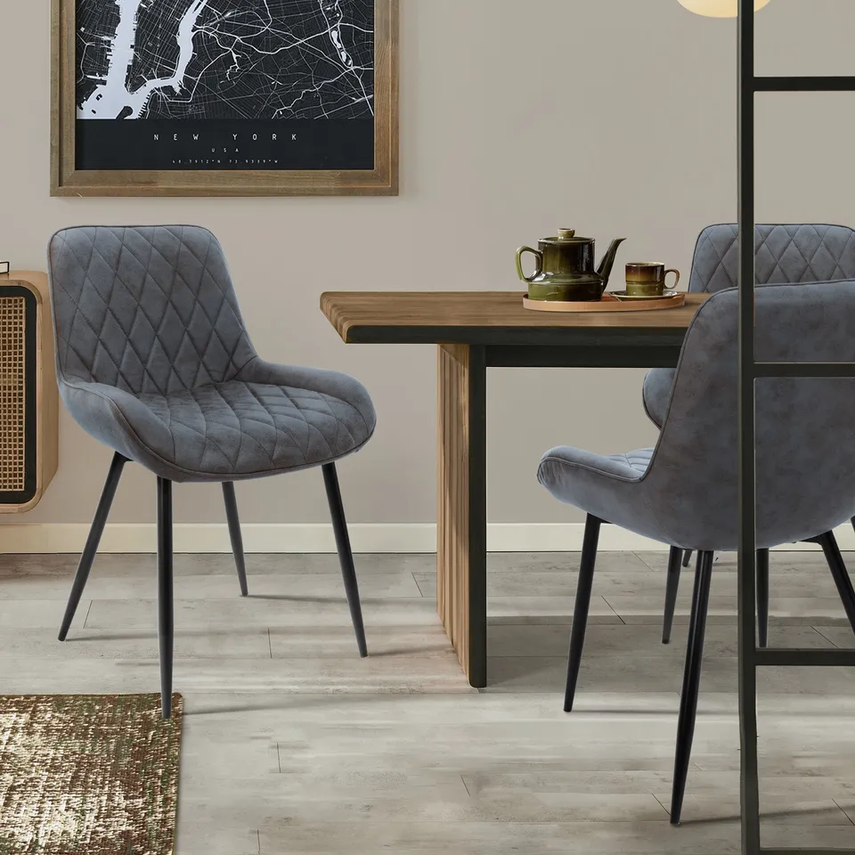 ML-Design Chaise salle à manger anthracite lot 2 surpiqûre losange