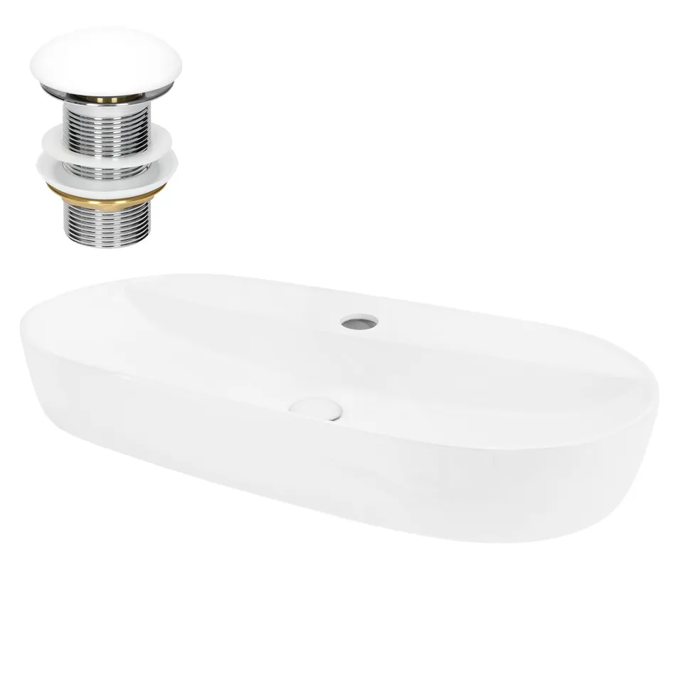 ECD Germany Sanitär LuxeBath vasque céramique blanc 80x40 cm avec bonde