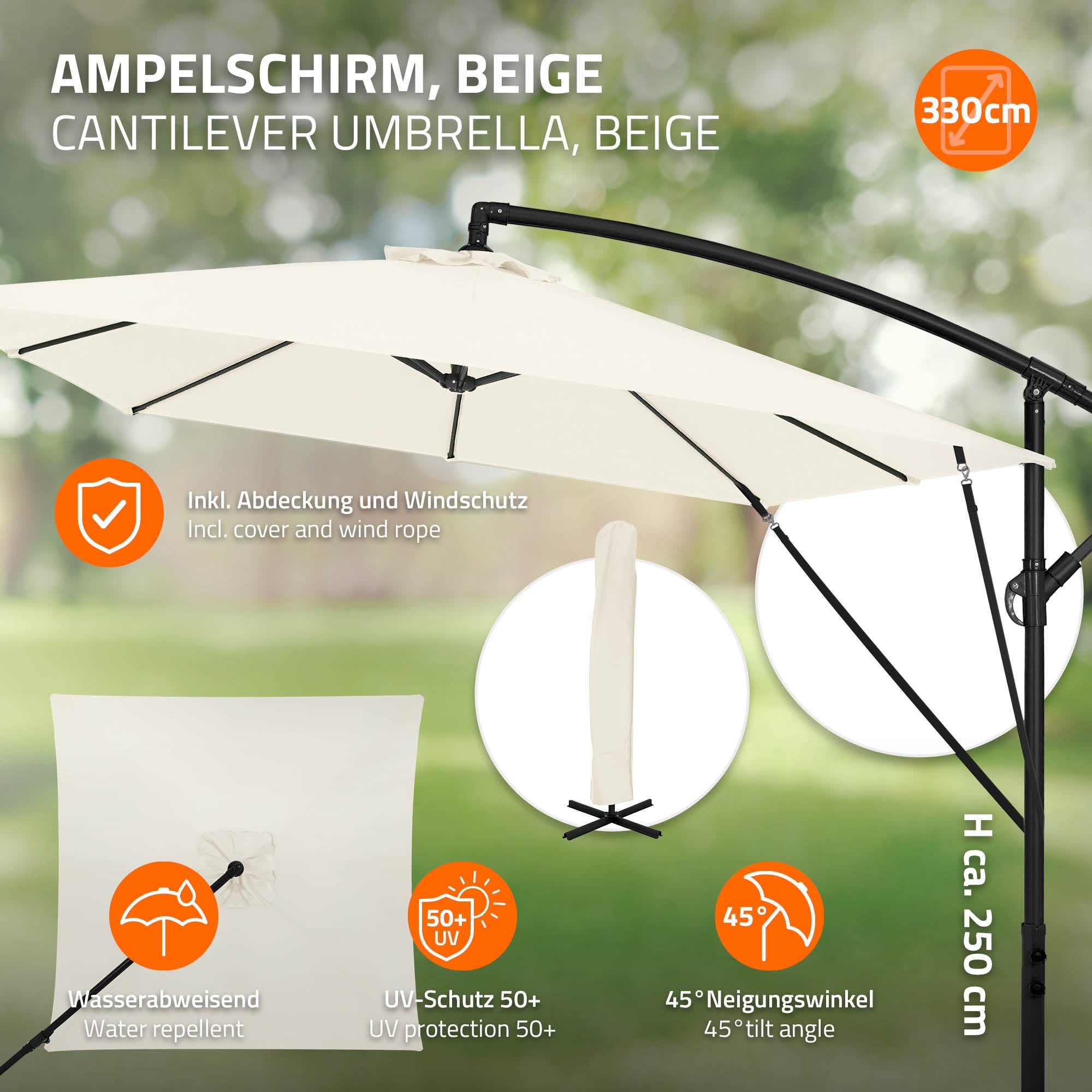 ECD Germany parasol déporté beige 235x235 avec pied
