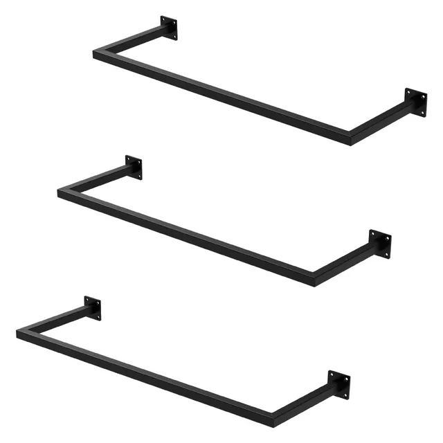 ML-Design lot 3 portants muraux noirs 30x90 cm acier penderie 50 kg