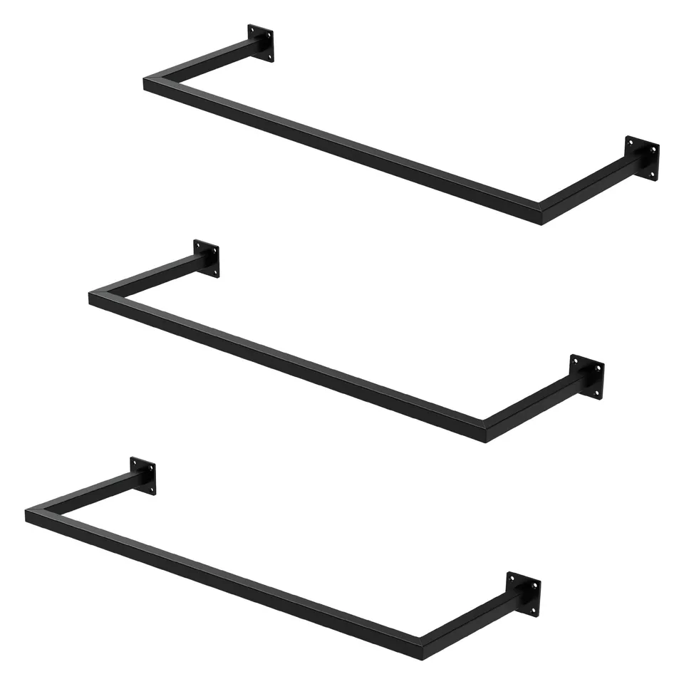 ML-Design lot 3 portants muraux noirs 30x90 cm acier penderie 50 kg